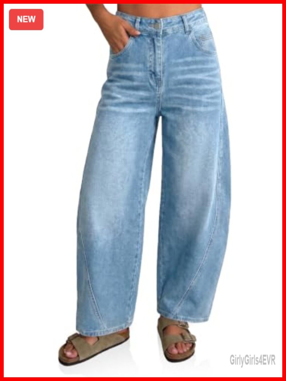 Womens High Rise Wide Leg Cropped Jeans Stretch Denim Baggy Fit